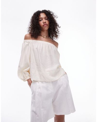 TOPSHOP Balloon Sleeve Off The Shoulder Top - White