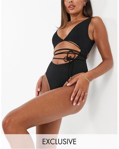 South Beach Exclusive Cut Out Wrap Around Rib Swimsuit - Black