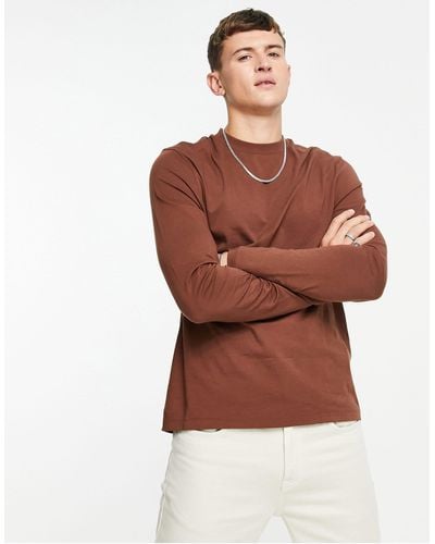 ASOS Long Sleeve T-shirt With Crew Neck - Brown