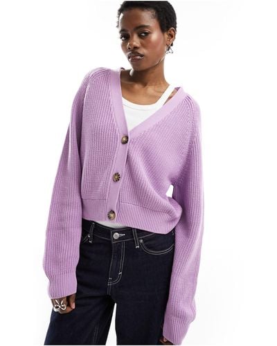 Monki Cable Knit Cardigan - Purple