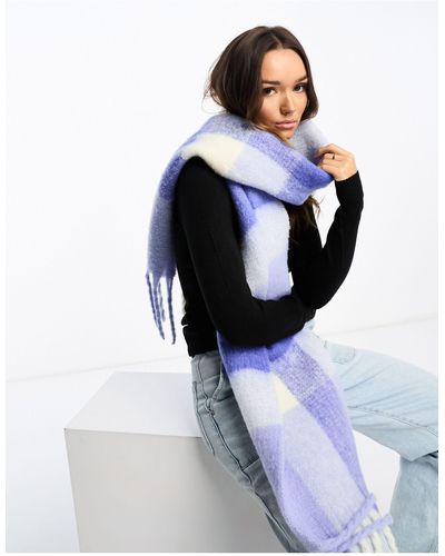 & Other Stories Wool Check Scarf - Blue