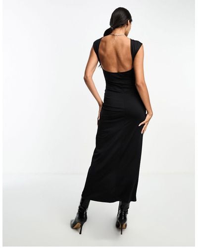 Stradivarius Seamless Maxi Dress With Open Back - Black