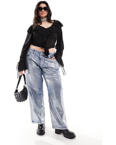 ASOS Asos design curve - jeans boyfriend ampi argentati con glitter - Blu