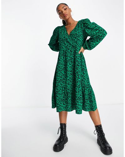 Monki Wrap Midi Dress - Green