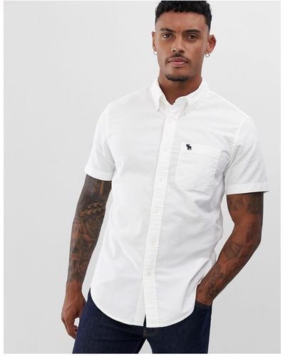 Abercrombie & Fitch Icon Logo Short Sleeve Oxford Shirt - White