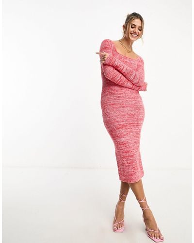 Nobody's Child Square Neck Knitted Midi Dress - Pink