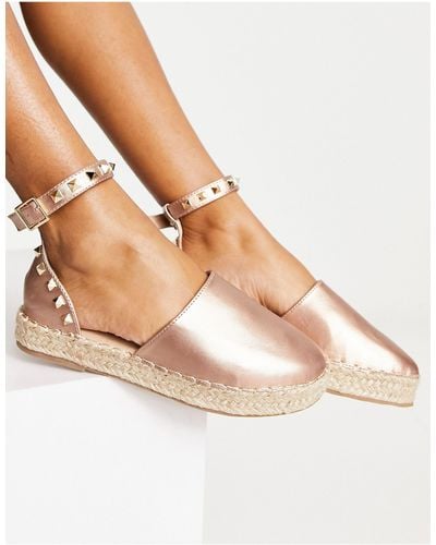 Truffle Collection Studded Ankle Strap Espadrilles - Metallic