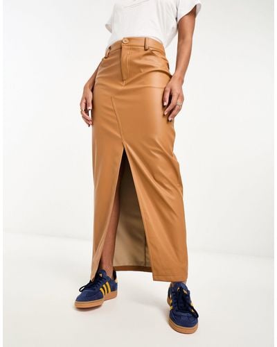 ASOS Faux Leather Maxi Skirt With Front Split - Blue