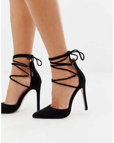 Public Desire Classy Tie Up Heeled Shoes - Black