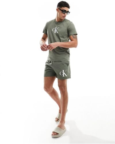Calvin Klein Monogram Medium Drawstring Swim Shorts - Green