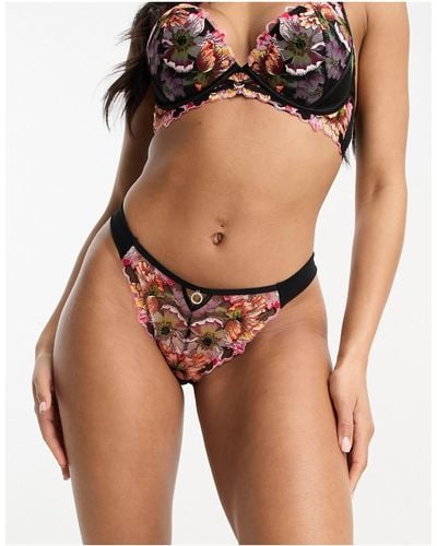 Ann Summers Wildflower Contrast Floral Embroidered Thong - Blue