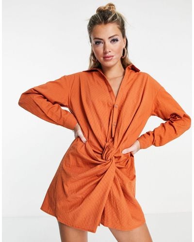 Saint Genies Textured Twist Front Shirt Dress - Orange