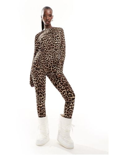 Threadbare Completo da sci con top base layer e leggings con stampa leopardata - Multicolore