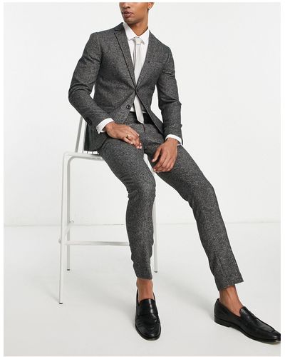 Jack & Jones – premium – sehr schmale tweed-anzughose - Grau