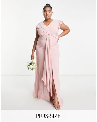 Tfnc Plus Bridesmaid Flutter Sleeve Ruffle Detail Maxi Dress - Pink