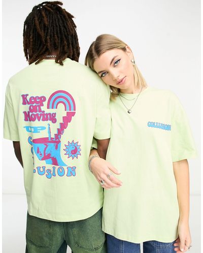 Collusion Unisex - t-shirt pallido con stampa "keep moving" - Verde