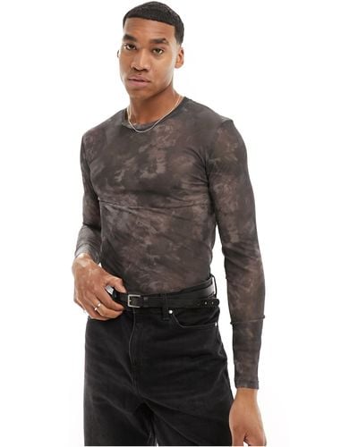 ASOS Muscle Fit Long Sleeve T-shirt With Floral Print - Black