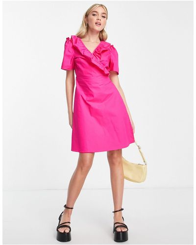 Pieces Wrap Frill Mini Dress - Pink