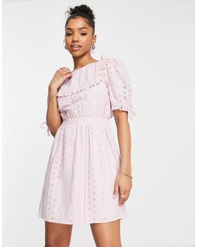 Miss Selfridge Broiderie Ruffle Bib Mini Dress - Pink