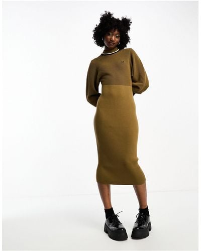 Fred Perry Open Knit Mock Neck Dress - Natural