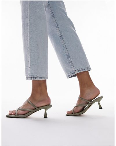 TOPSHOP Ice Strappy Mid Heel Mule Sandals - Blue