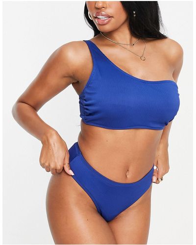 Ivory Rose Fuller Bust Mix & Match Rib One Shoulder Bikini Top - Blue