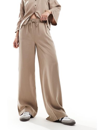 Object Soft Draw String Waist Wide Leg Trouser Co-ord - Natural