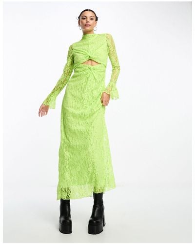 Something New X Lame. Cobain High Neck Lace Maxi Dress With Cut Outs - Green