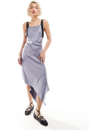 Collusion Satin Slip Dress With Raw Seams And Hardware - Blue