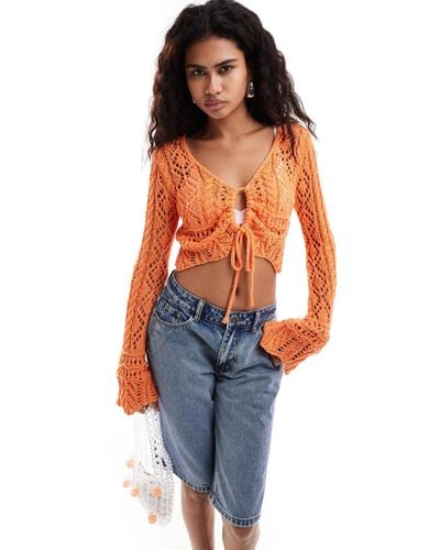 emory park Crochet Key Hole Cardigan - Orange