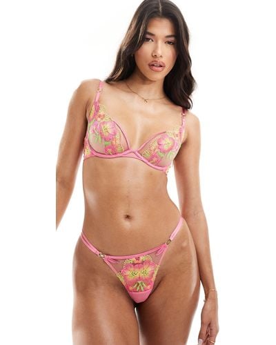 Ann Summers Summer Breeze Tanga Thong With -coloured Flower Embroidery - Multicolour