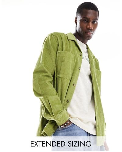 ASOS Cord Overshirt With Revere Collar - Green