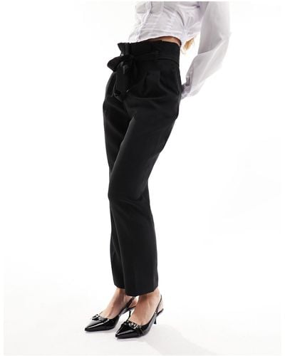 New Look Pantaloni formali con vita alta raccolta color - Nero