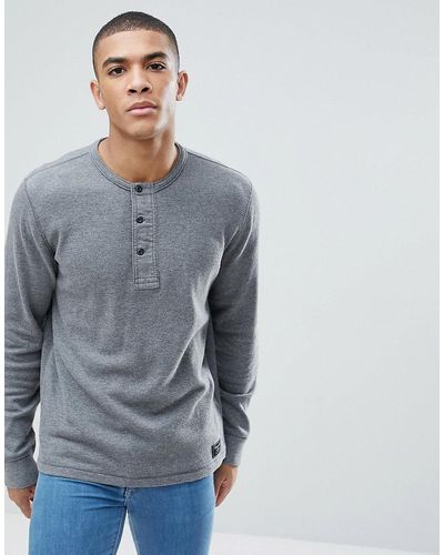 Abercrombie & Fitch Waffle Henley Long Sleeve Top In Grey
