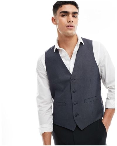 French Connection Dogtooth Formal Waistcoat - Blue