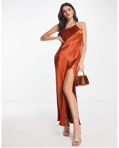 ASOS Satin One Shoulder Midaxi Dress - Orange