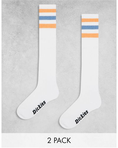 Dickies Lutak - calzini lunghi bianchi con righe arancioni e blu - Bianco