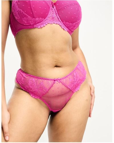 Ivory Rose Ivory Rose Curve Lace And Textured Mesh V Front Thong - Pink