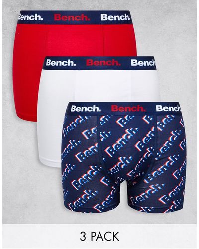 Bench Confezione da 3 boxer blu navy, rossi e bianchi con stampa e logo - Bianco
