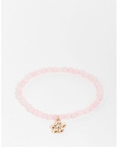 ASOS Bracelet stretch avec pierre semi-précieuse et breloque fleur - rose