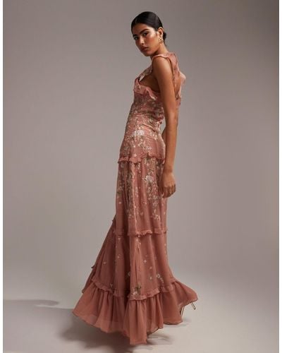 ASOS Bridesmaid Cami Embellished Maxi Dress With Embroidery - Pink