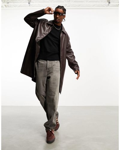 ASOS Trench-coat long en similicuir - marron - Noir