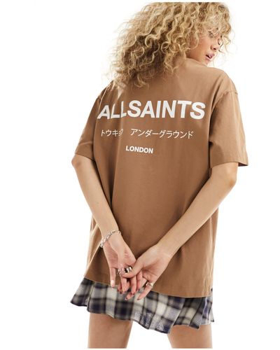 AllSaints – underground – oversize-t-shirt - Braun