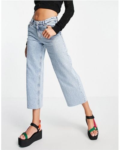 ONLY Sonny Cropped Wide Leg Jeans With High Waist - Blue
