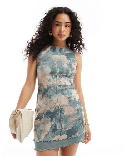 ASOS Double Mesh Layer Sleeveless Mini Dress With Seam Detail - Blue