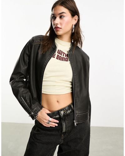 ONLY Faux Leather Bomber Jacket - Black