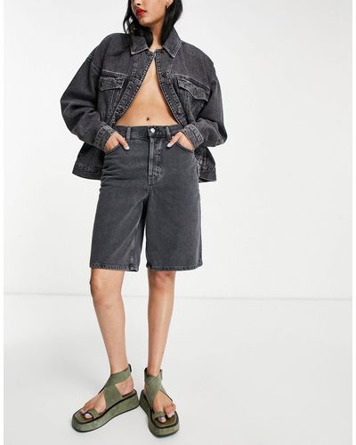 TOPSHOP Over dyed Long Line Editor Denim Short in White Lyst UK