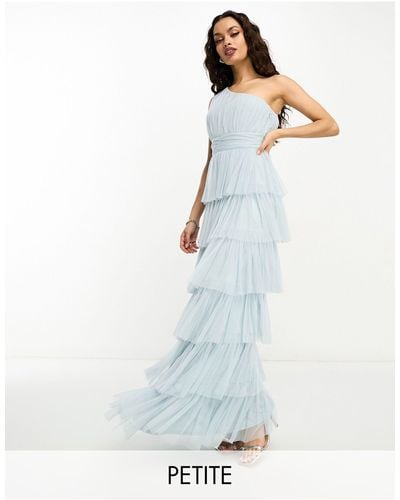 Beauut Petite Bridesmaid One Shoulder Tiered Maxi Dress - Blue