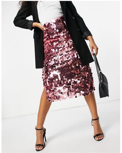 Never Fully Dressed Disc Sequin Midi Skirt - Pink