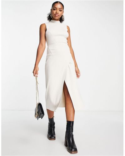 Morgan Asymmetric Sleeveless Midi Dress - White